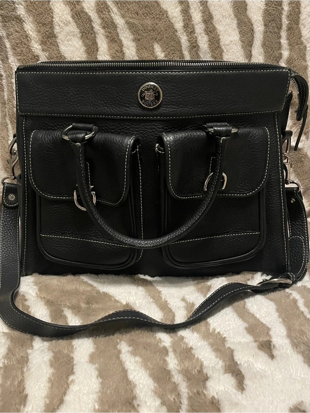 Dooney & Bourke Black Leather Double Front-Pocket Messenger